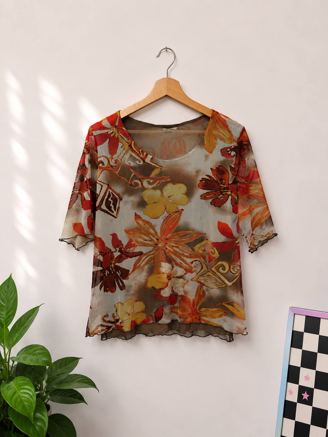 Y2K Floral Tül Bluz