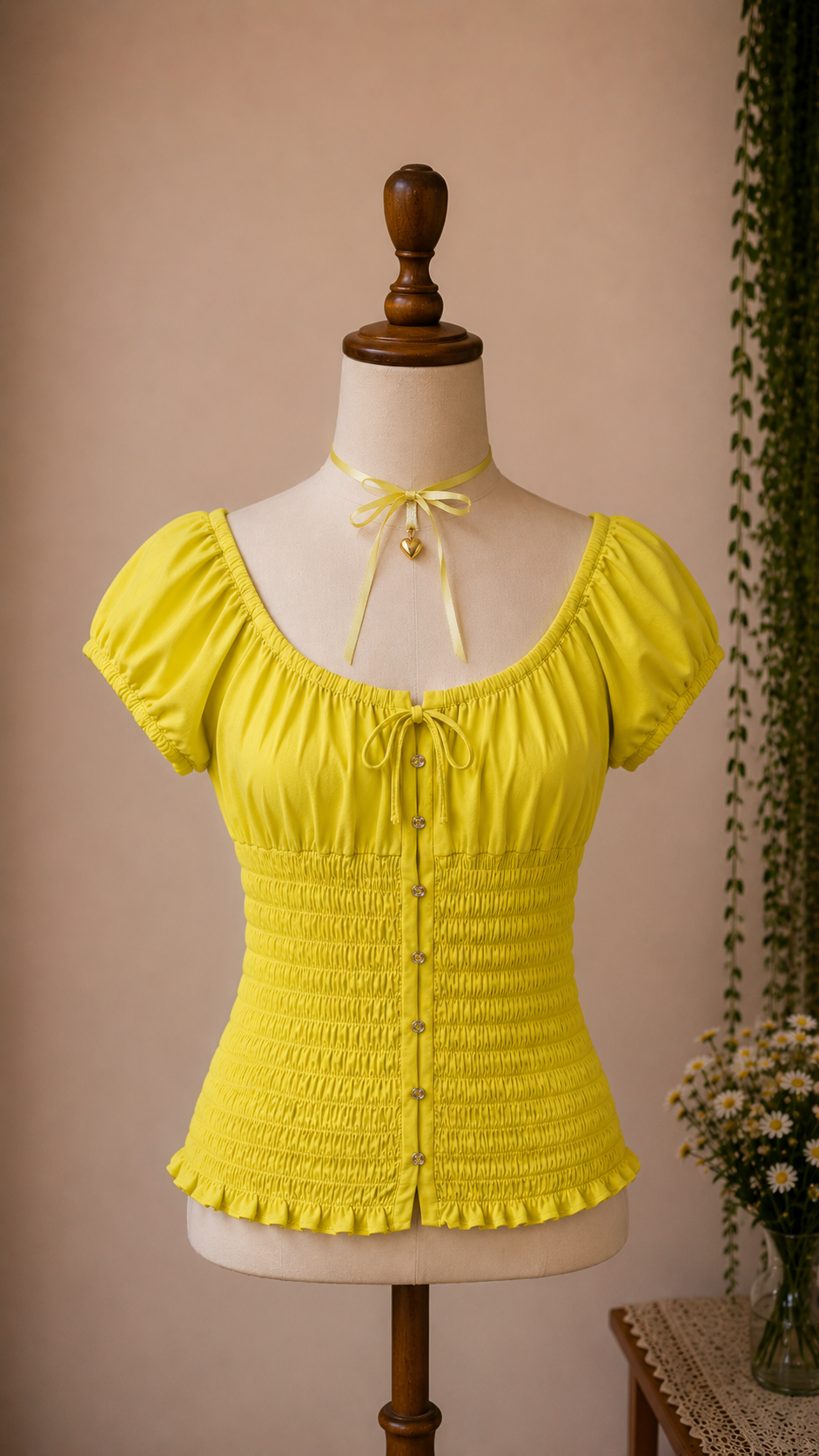 Y2K Neon Yellow Bağcıklı Bluz