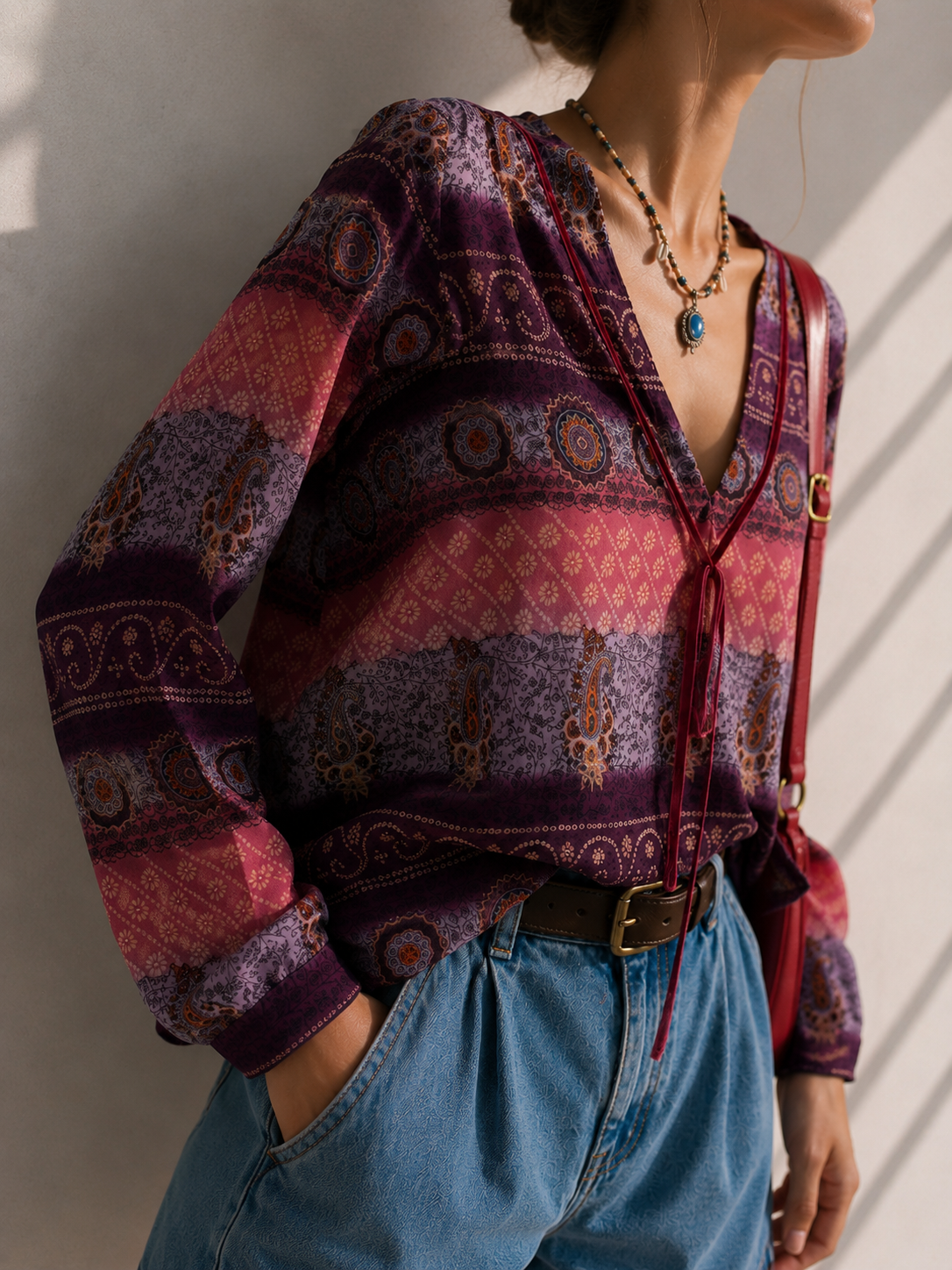 Y2K Rainbow Boho Bluz