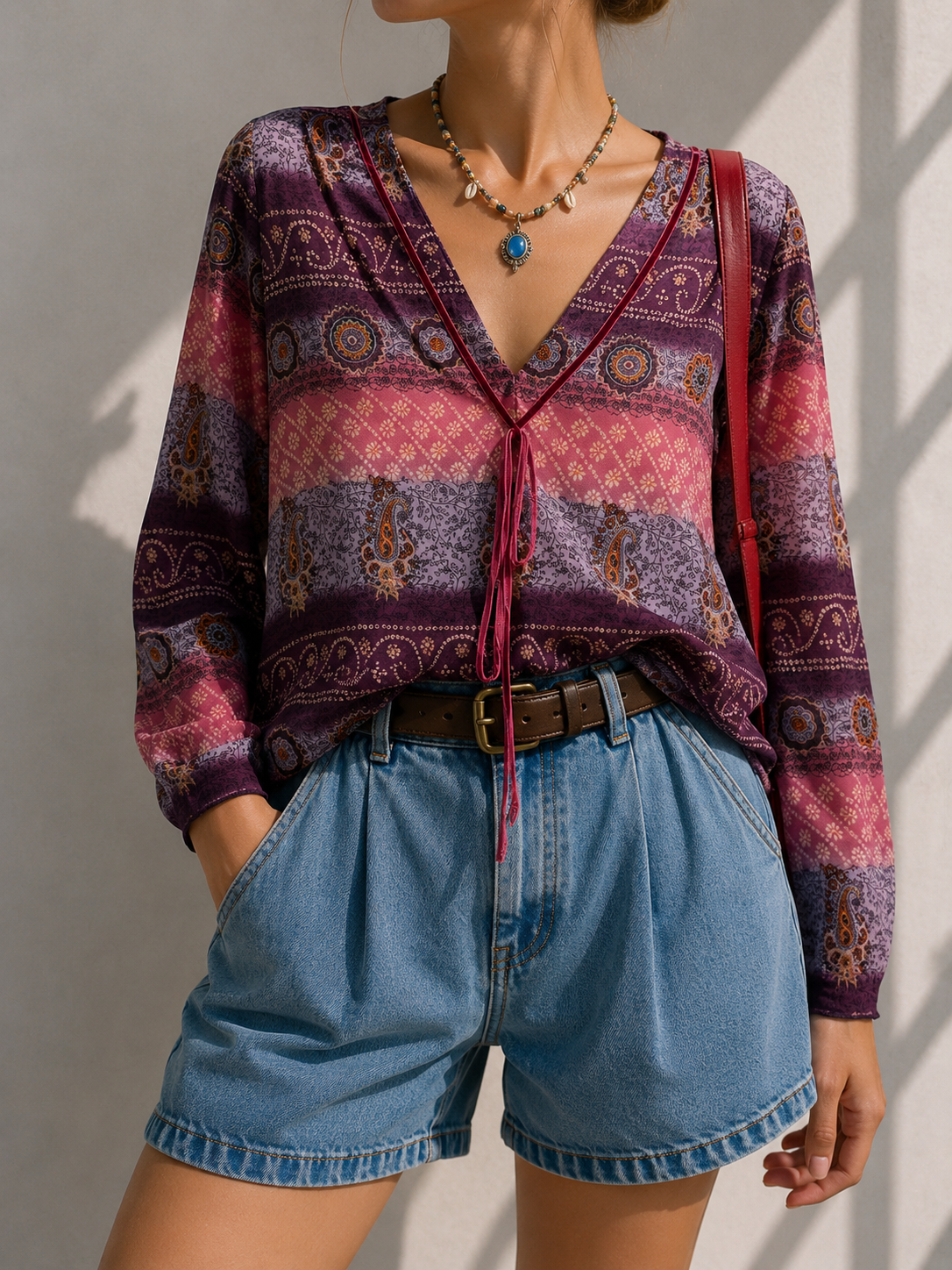 Y2K Rainbow Boho Bluz