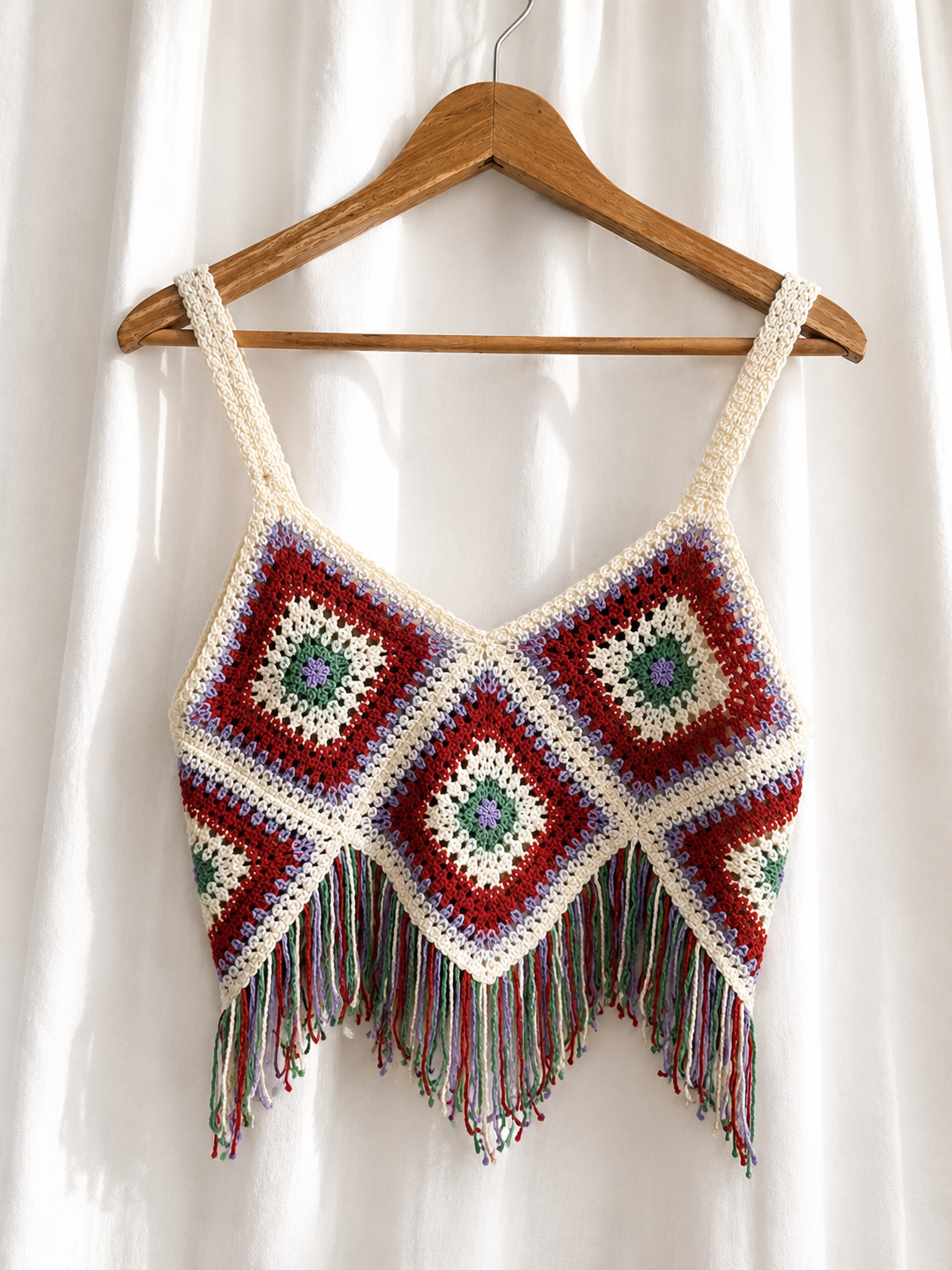Y2K Tığ Örgülü Püsküllü Boho Crop
