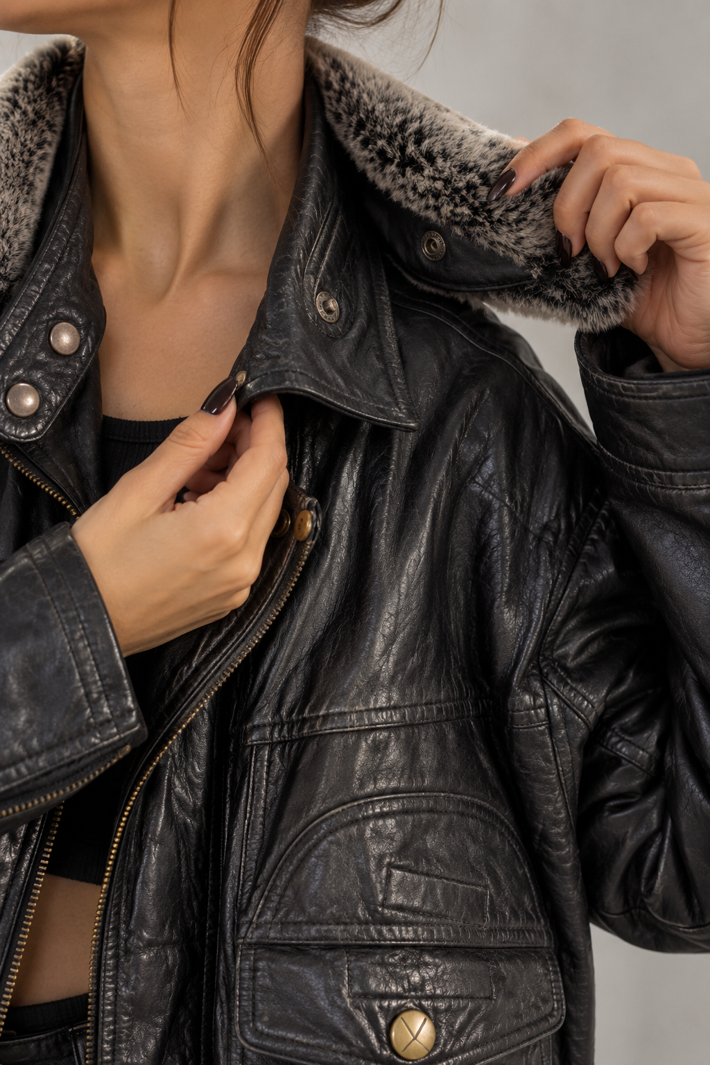 Yaka Kürklü Aviator Bomber Deri Ceket