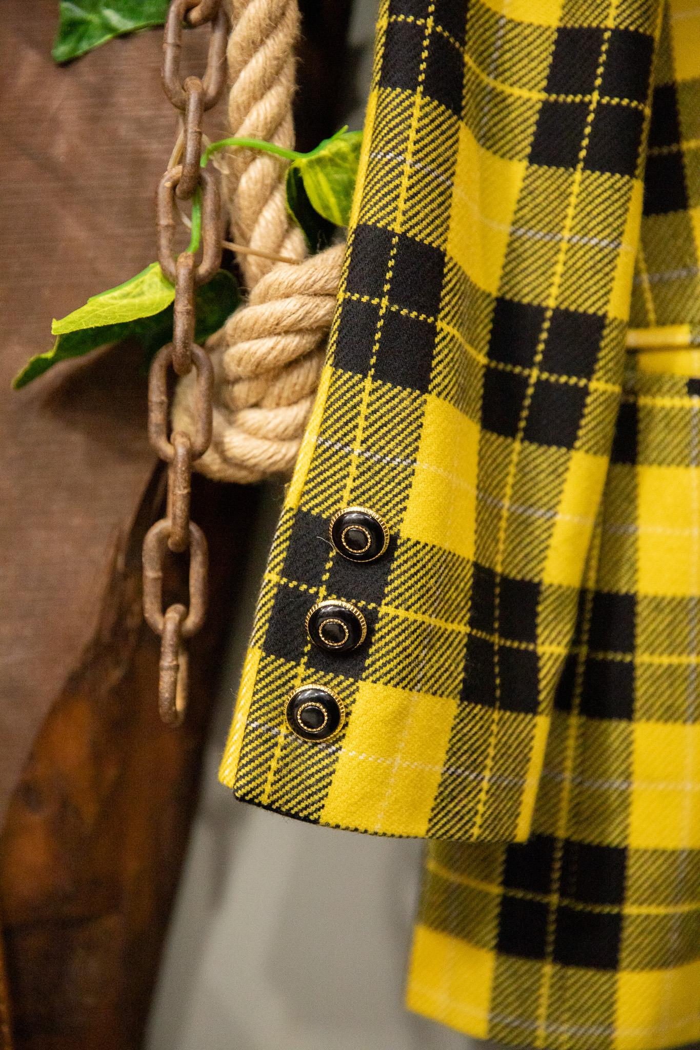 Yellow-Black Ekoseli Blazer Ceket