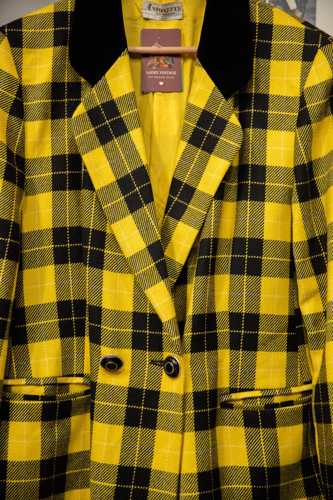 Yellow-Black Ekoseli Blazer Ceket
