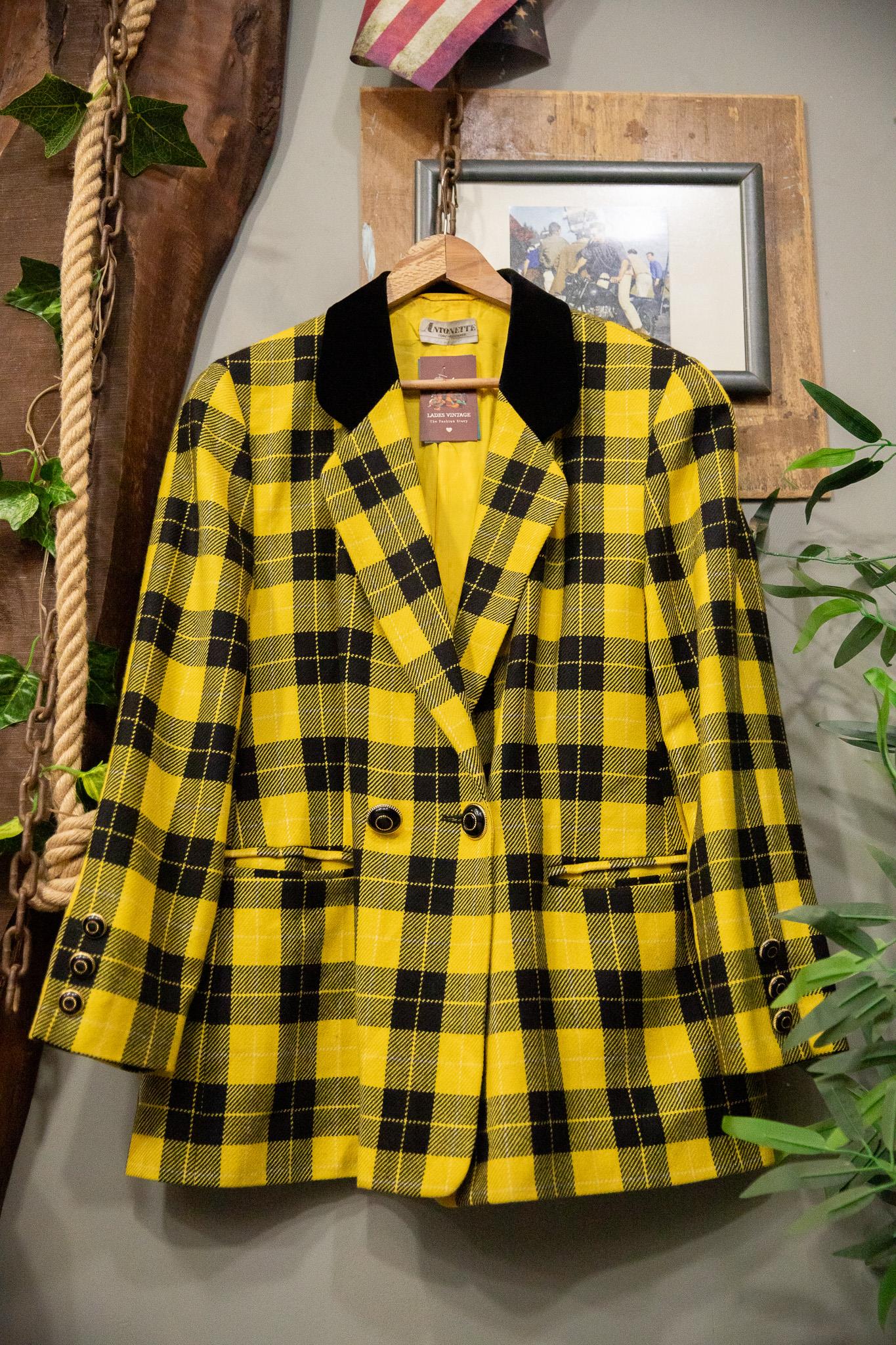 Yellow-Black Ekoseli Blazer Ceket