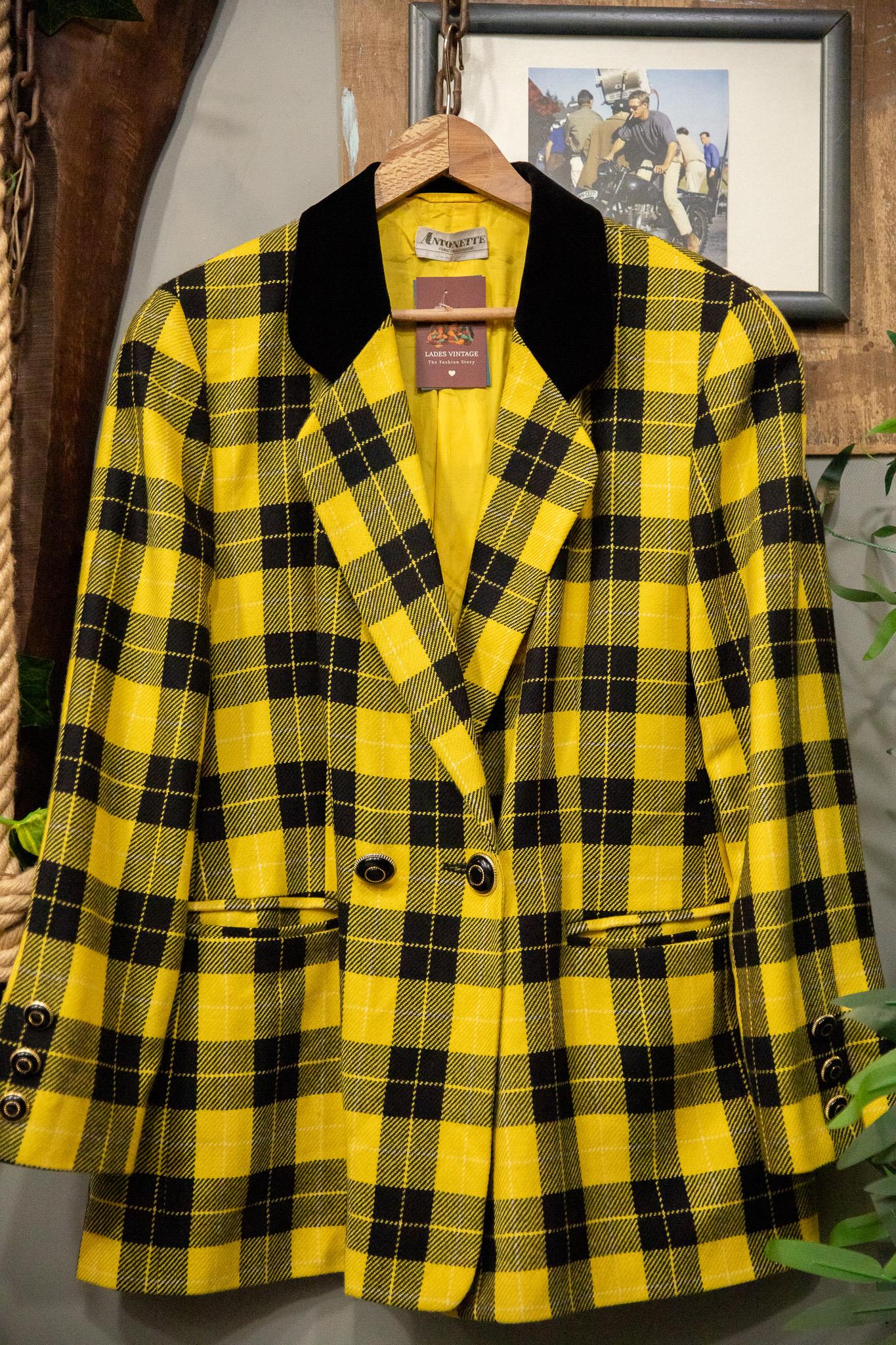 Yellow-Black Ekoseli Blazer Ceket