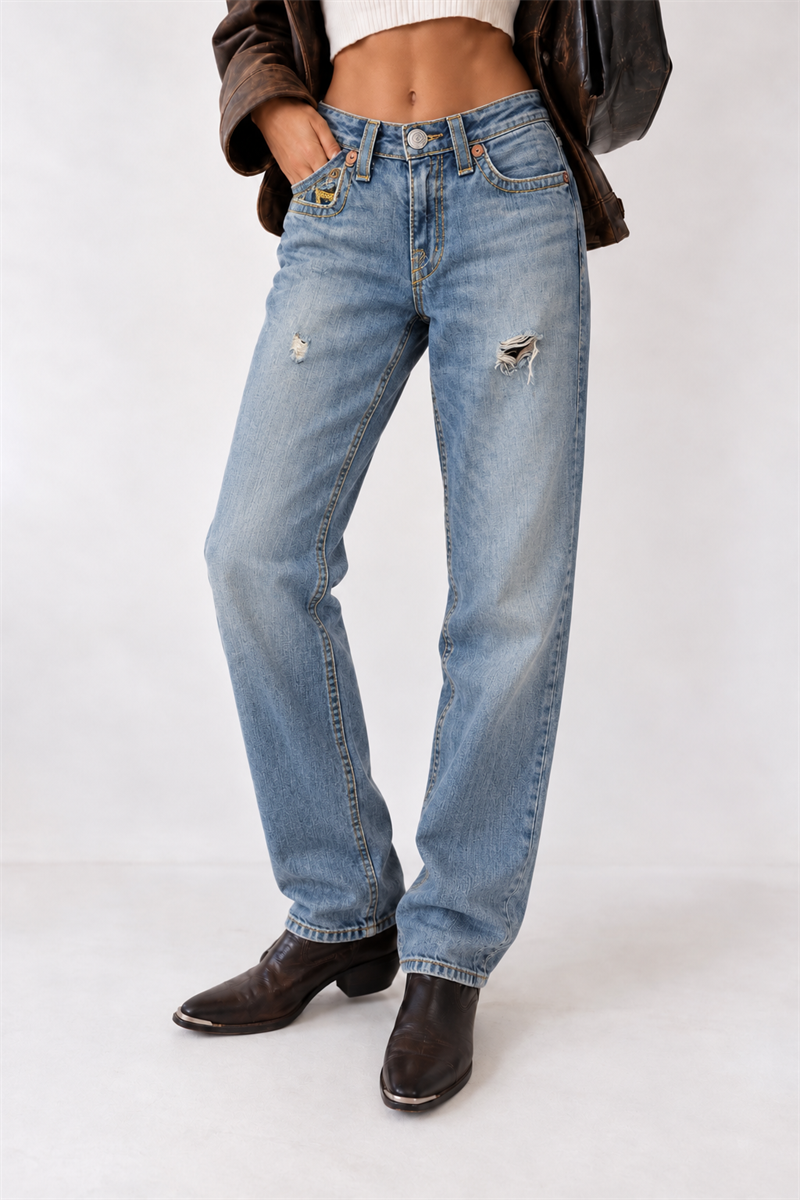 00s McBling Nakışlı Jean Pantolon