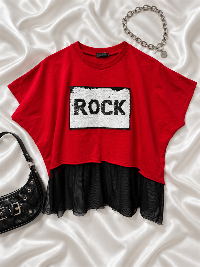 00s Rock Pul Nakışlı Tişört/Crop