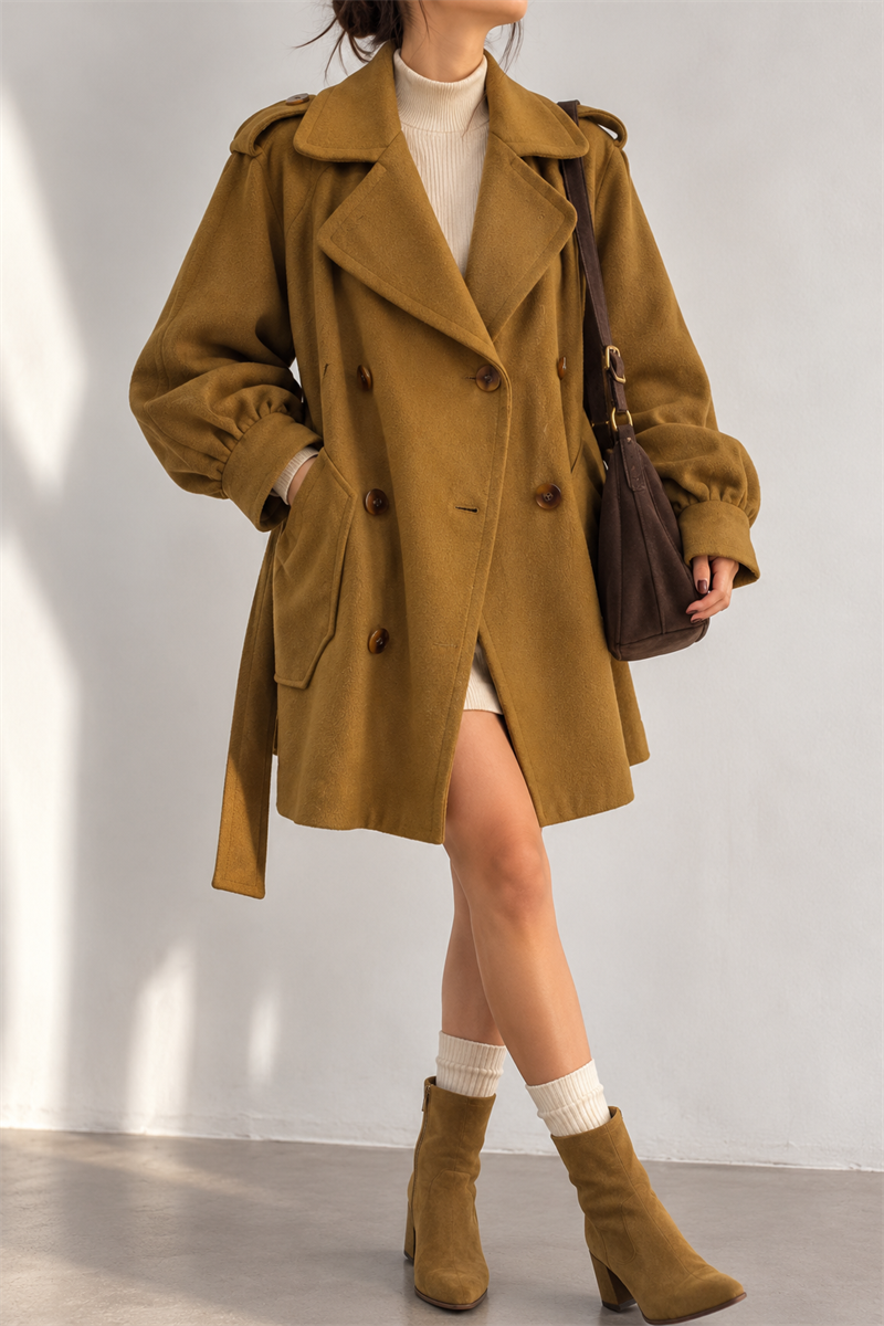 1970s Kruvaze Düğmeli Wool Palto/Kaban