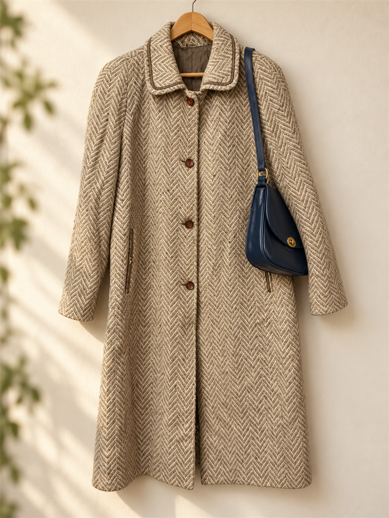 1980s Beige Herringbone Kaban