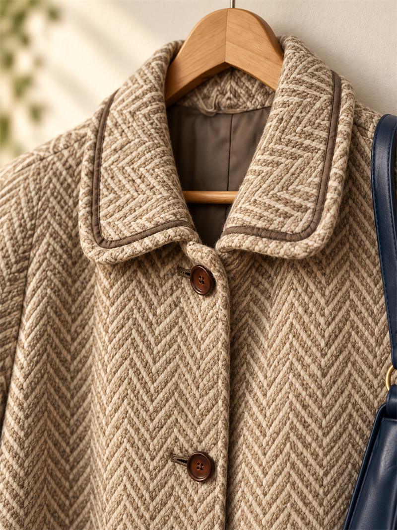 1980s Beige Herringbone Kaban