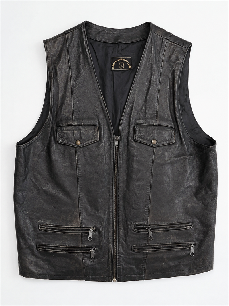 1980s Biker Deri Yelek
