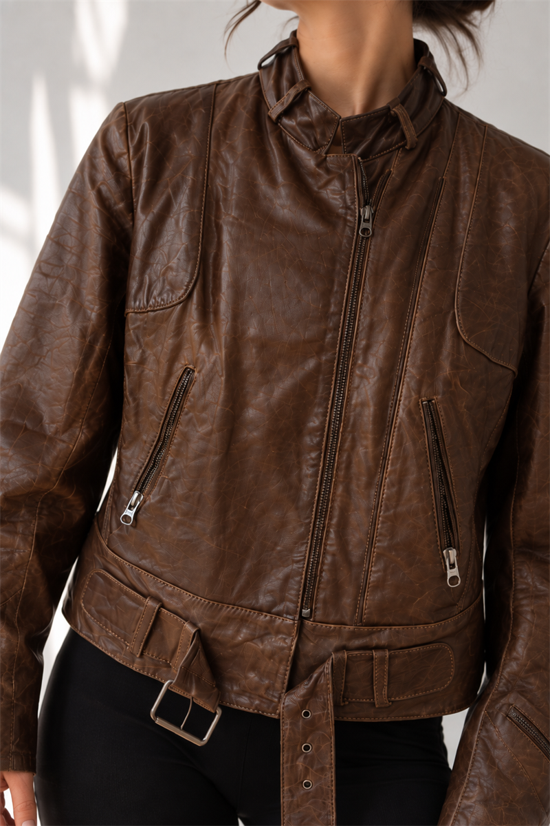 1980s Brown Rocker Deri Ceket