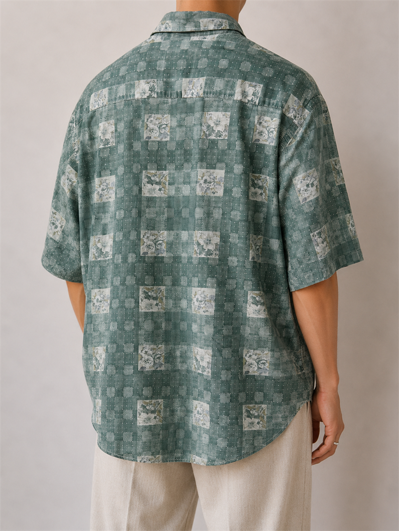 1980s Buket Motifli Oversize Gömlek