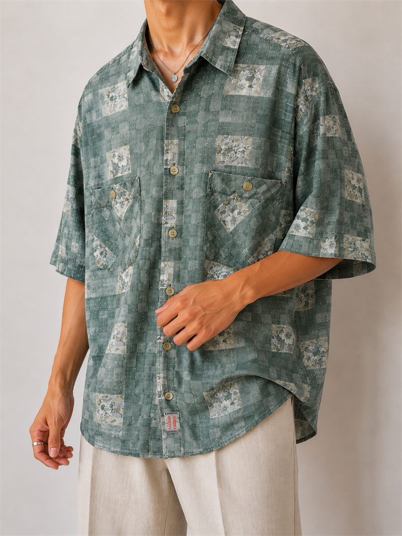 1980s Buket Motifli Oversize Gömlek