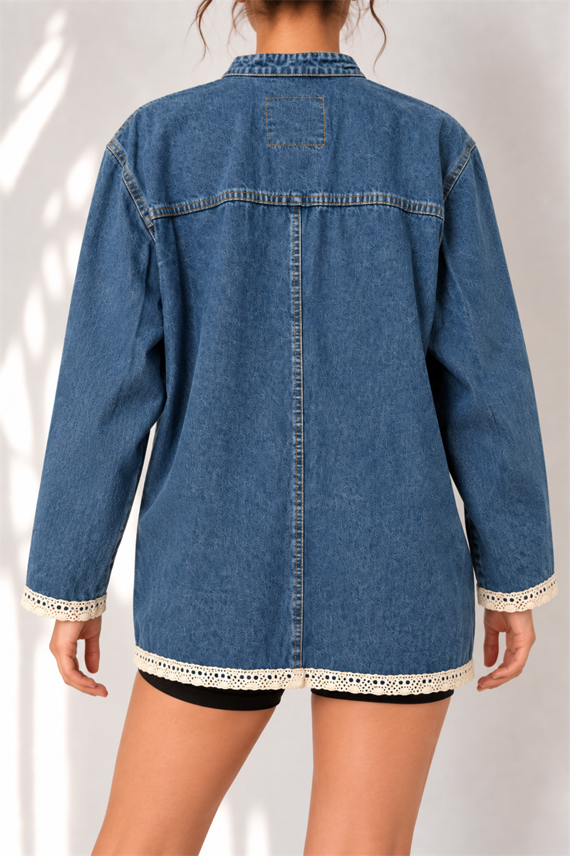 1980s Dantel Biyeli Blue Denim Ceket