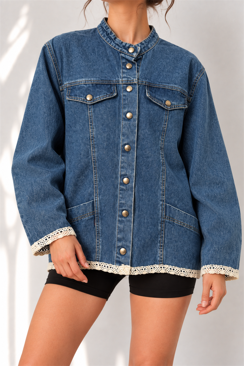 1980s Dantel Biyeli Blue Denim Ceket