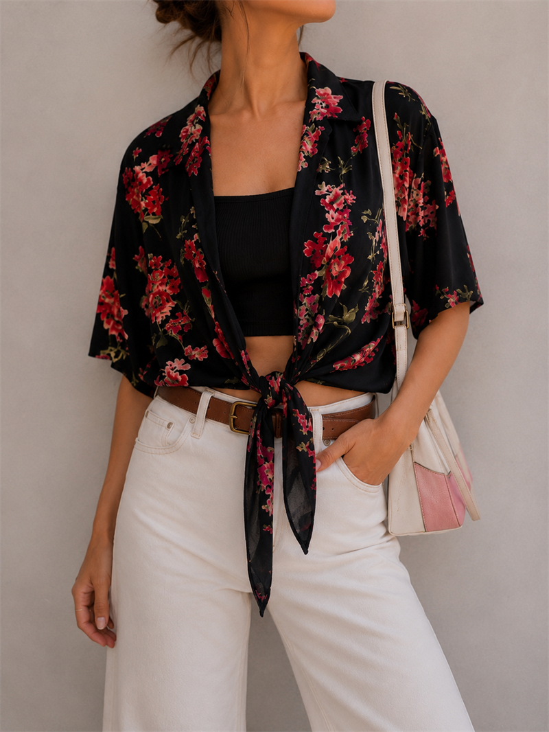 1980s Francesca Çiçek Desenli Kimono/Gömlek