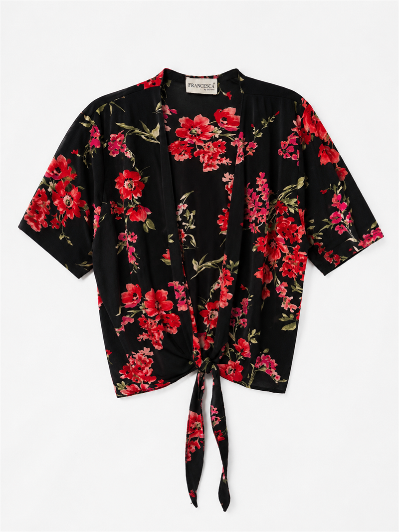 1980s Francesca Çiçek Desenli Kimono/Gömlek