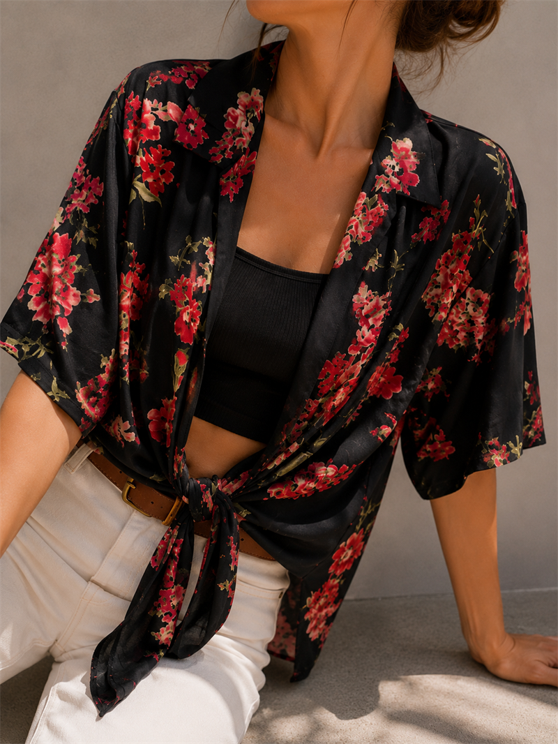 1980s Francesca Çiçek Desenli Kimono/Gömlek