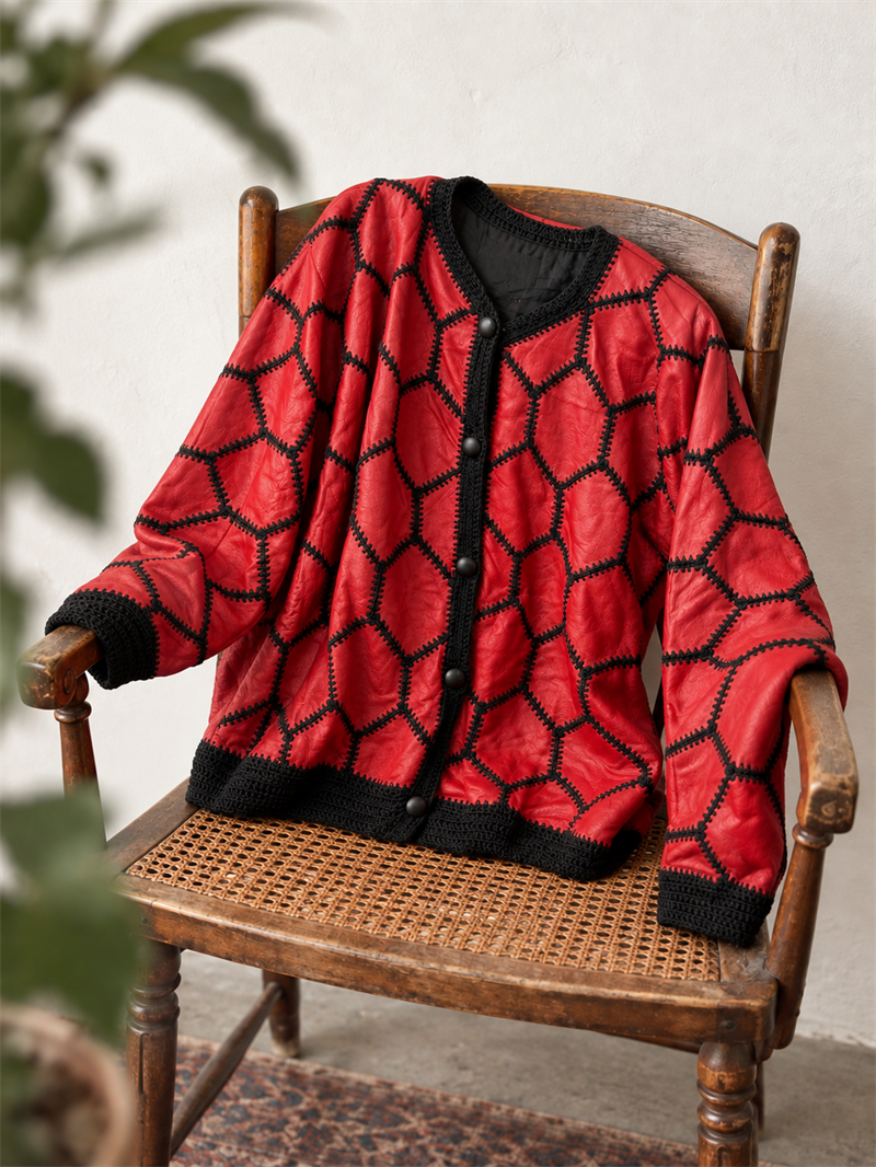 1980s Örgü Detaylı Boho Ceket