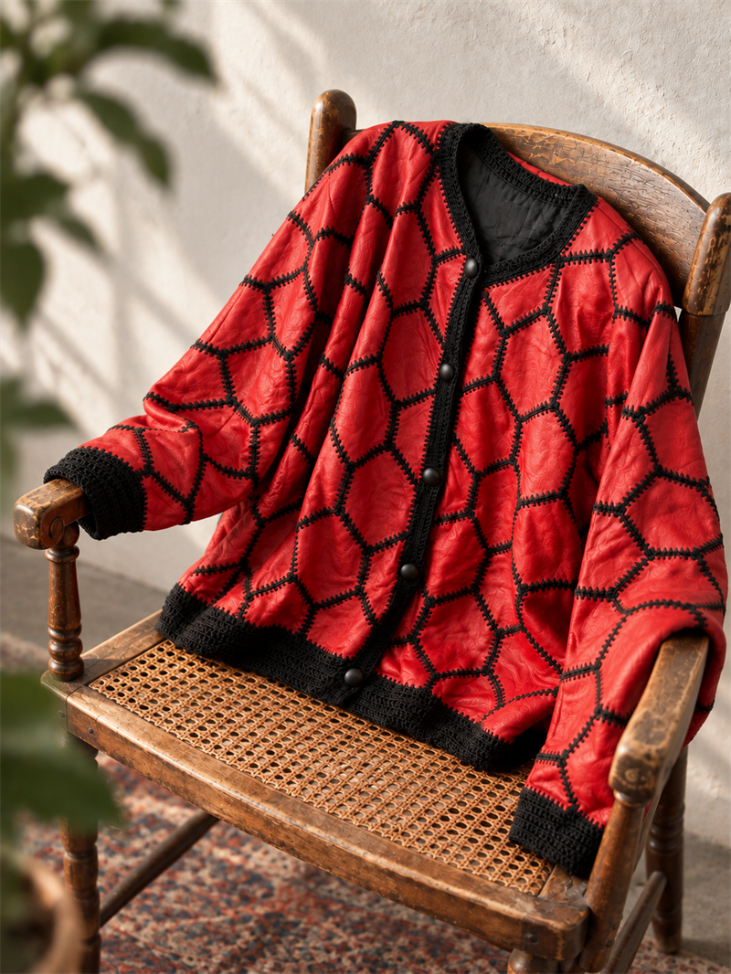 1980s Örgü Detaylı Boho Ceket