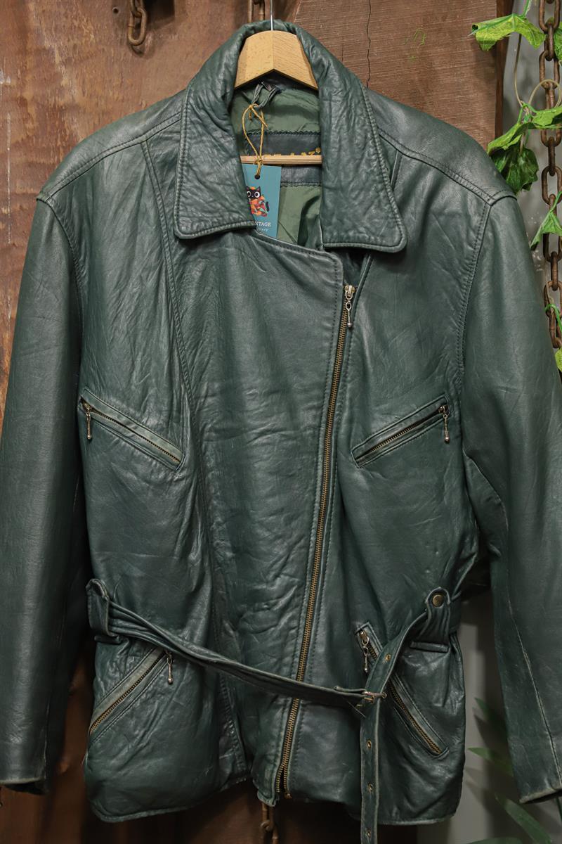 1980s Teal Green Biker Deri Ceket