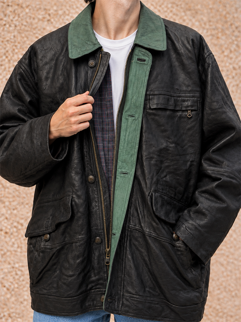 1989 Yaka Detaylı Casual Deri Ceket