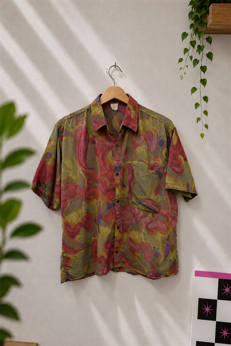 1990s Batik Desenli Oversize Gömlek