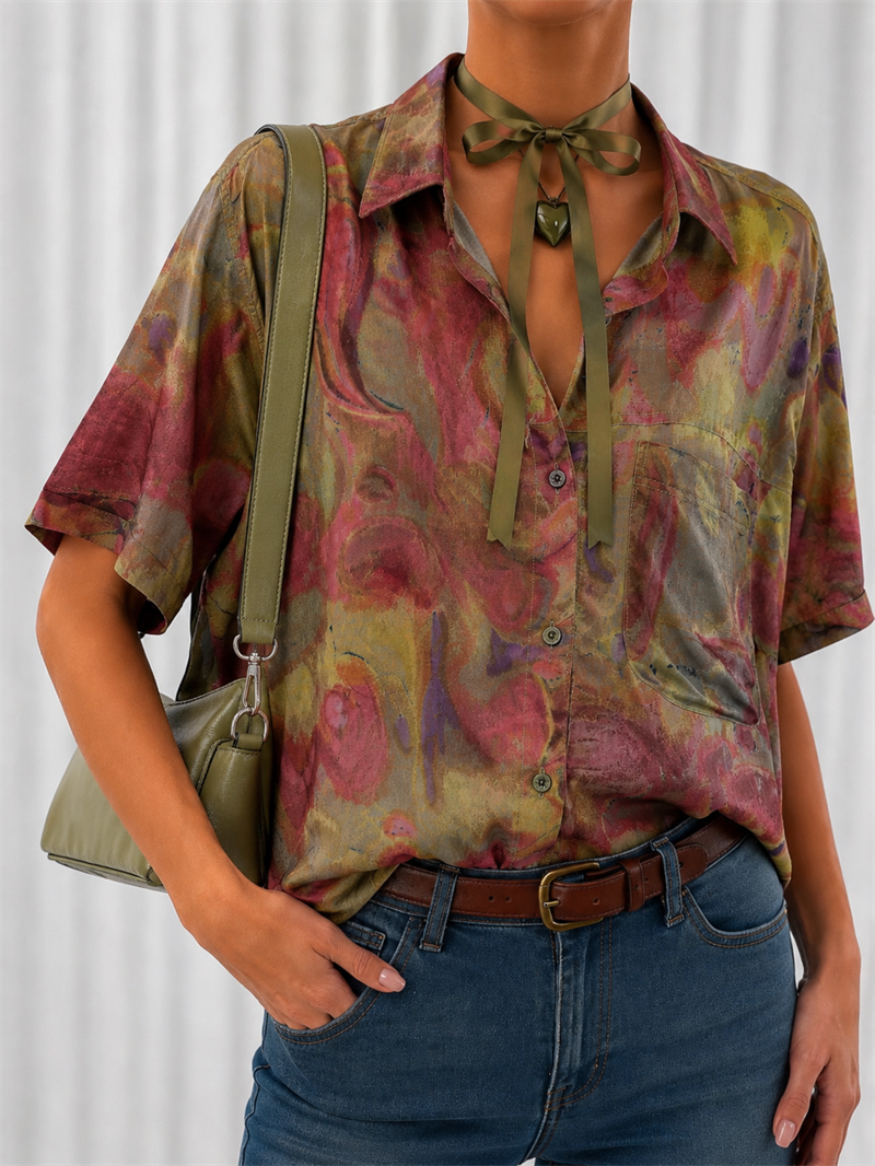 1990s Batik Desenli Oversize Gömlek