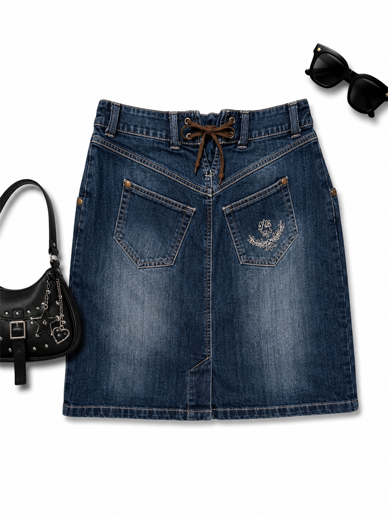 1990s Bavyera Denim Nakışlı Etek