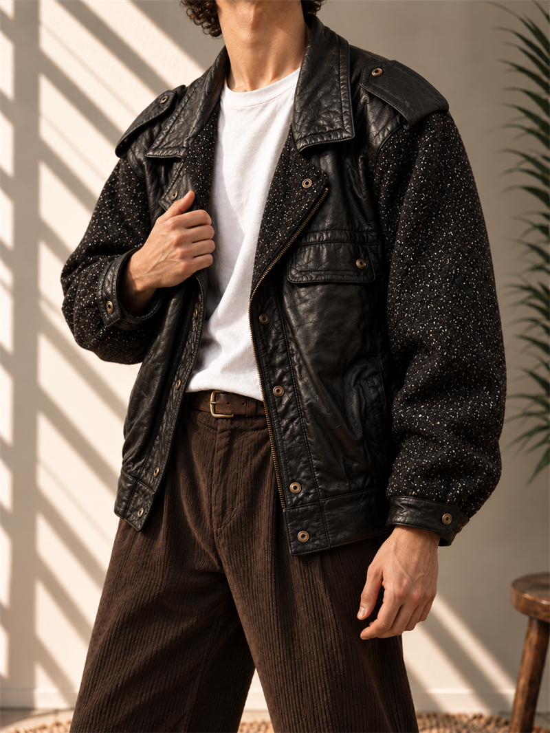 1990s David Benjamin Kırçıllı Kollu Bomber Deri Ceket