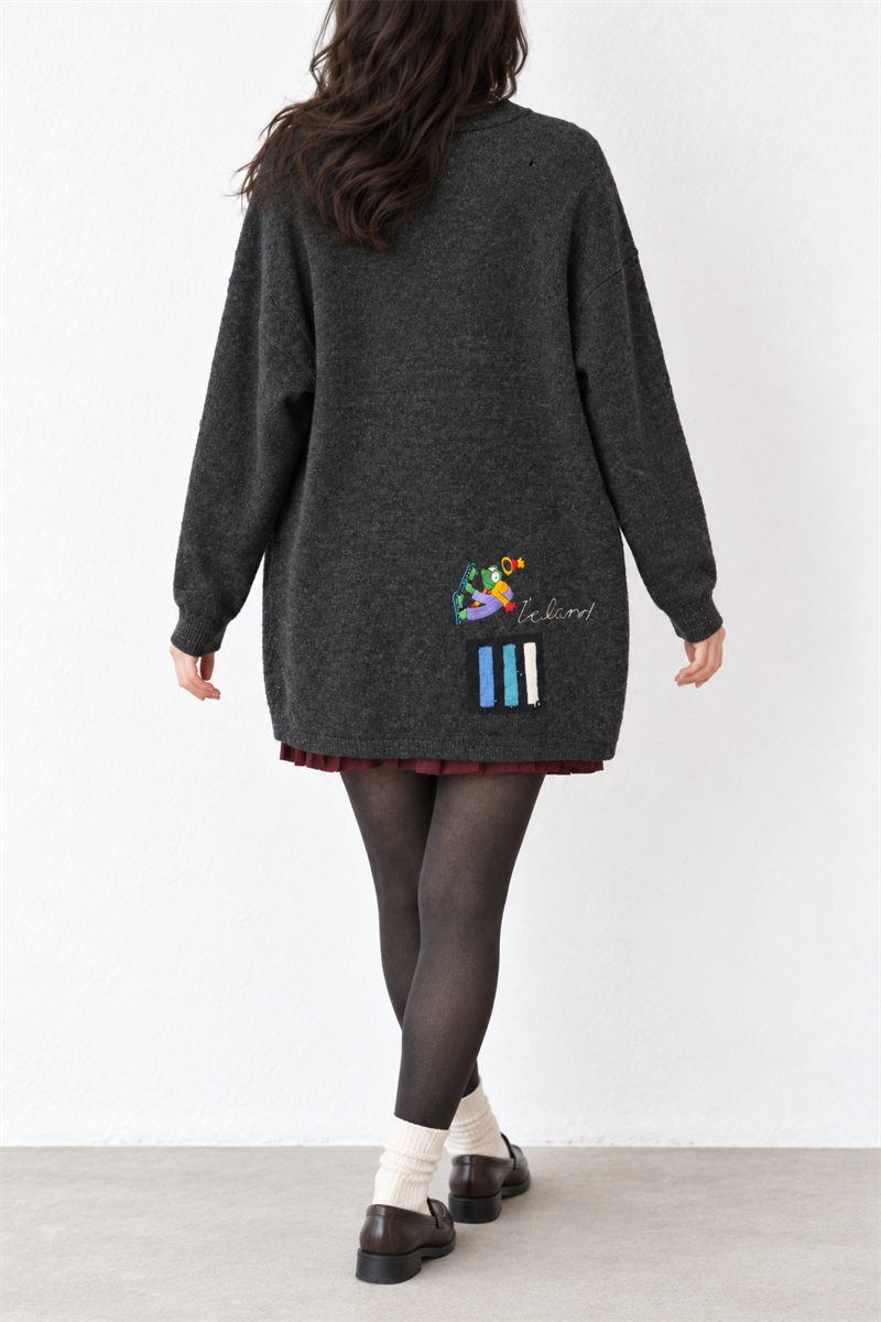 1990s Drops Charcoal Örgü Hırka