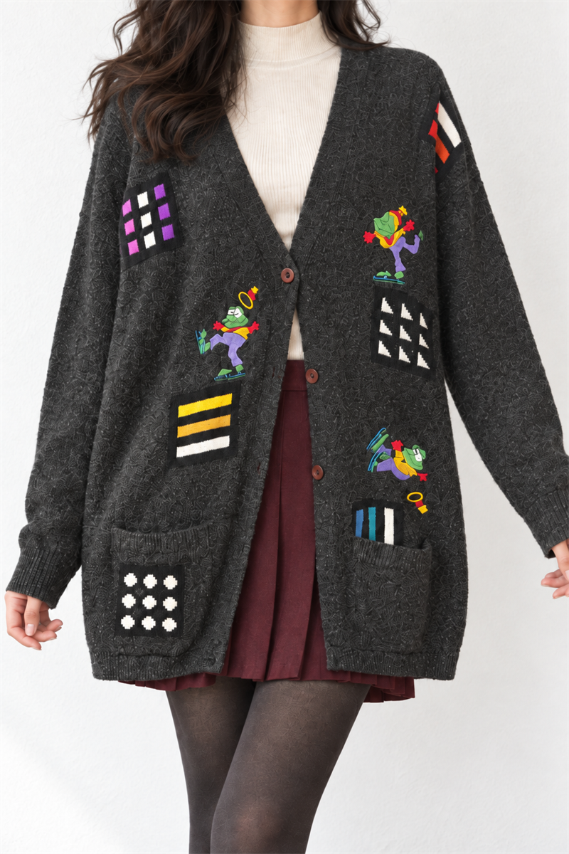 1990s Drops Charcoal Örgü Hırka