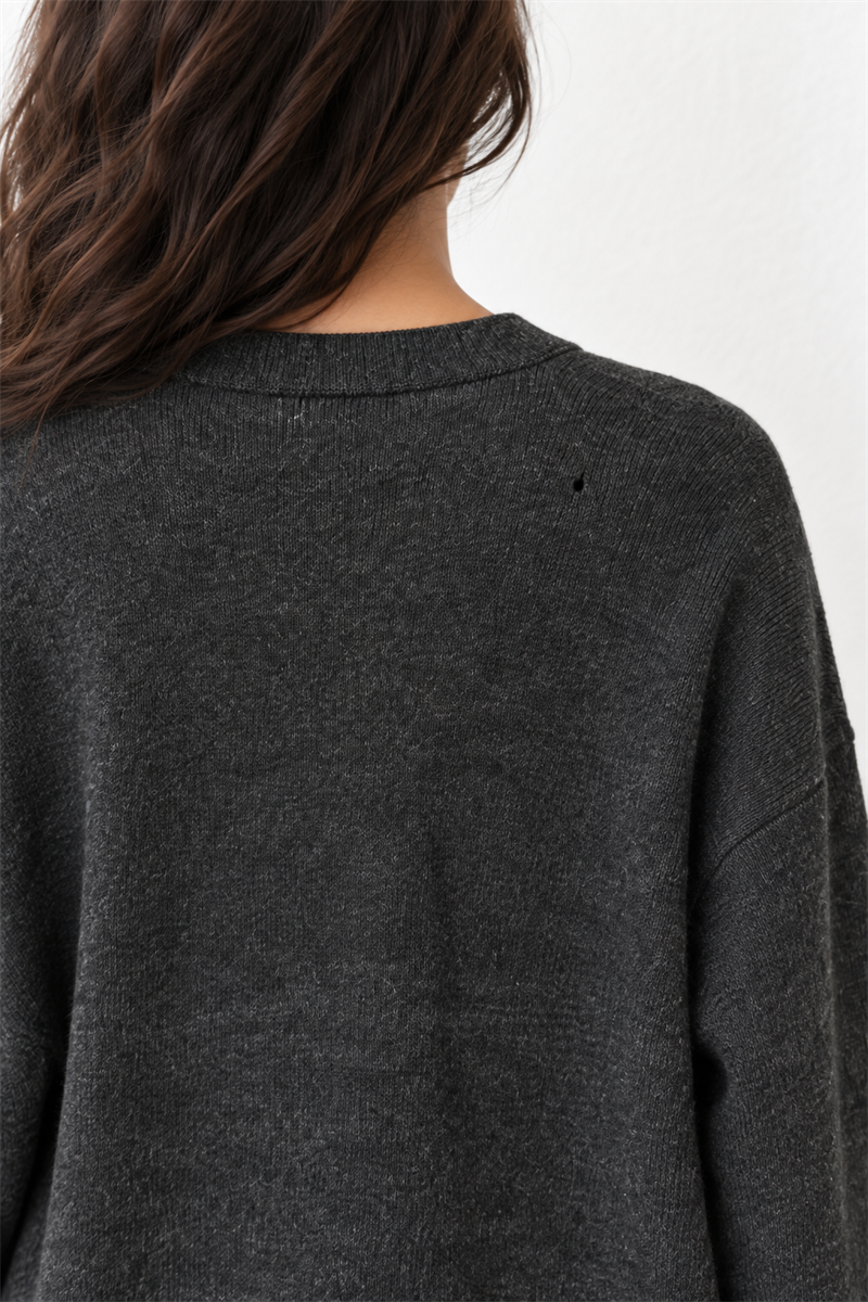 1990s Drops Charcoal Örgü Hırka