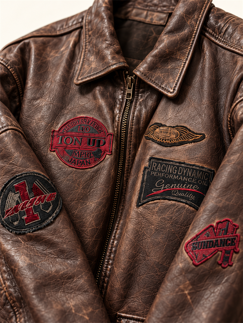 1990s Eskitme Patches Pilot Deri Ceket