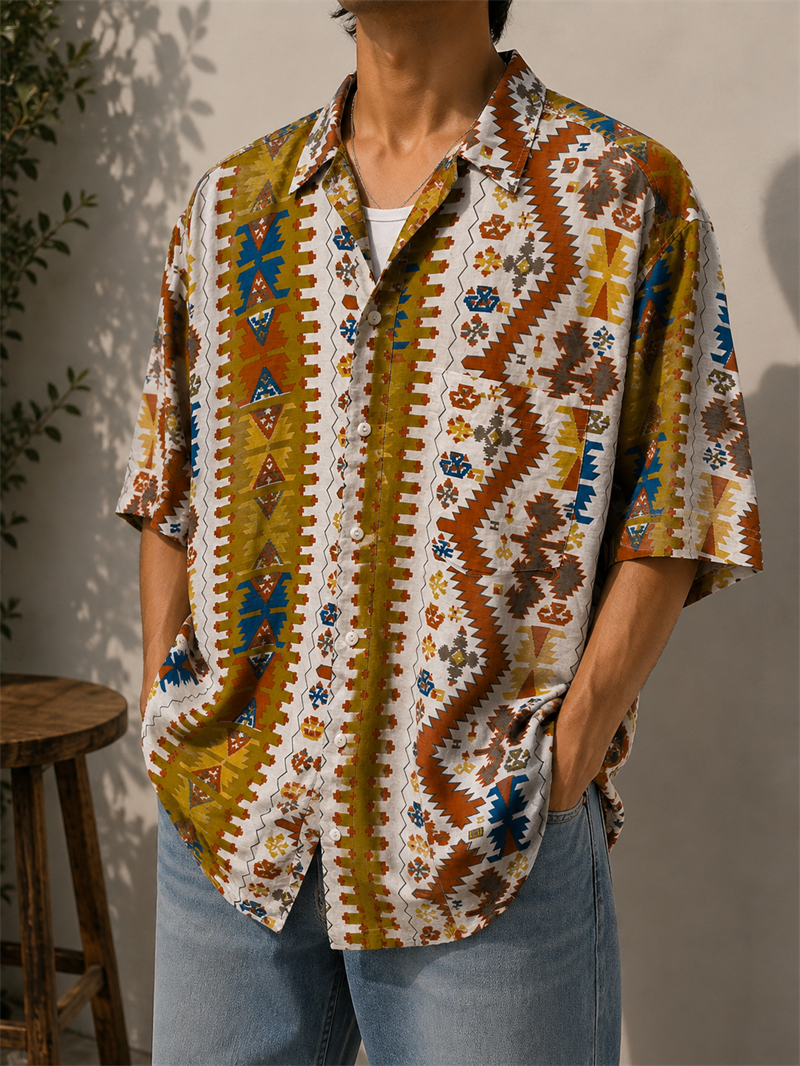 1990s Etnik Kilim Motifli Gömlek