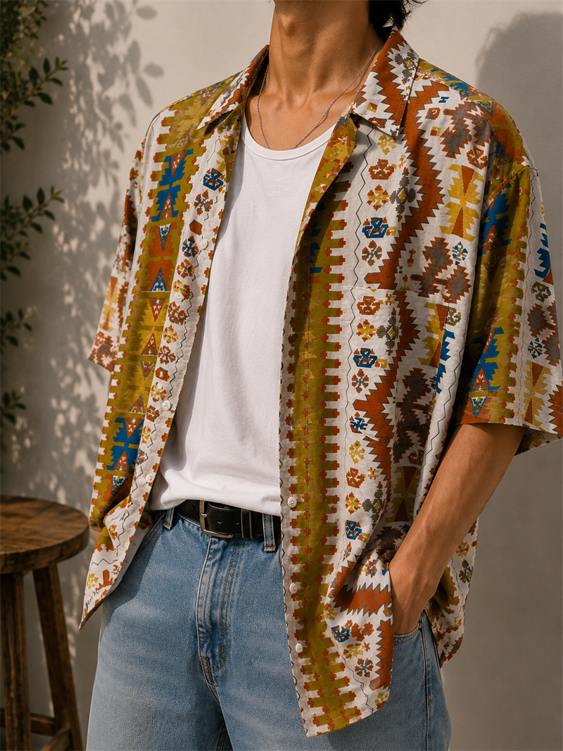 1990s Etnik Kilim Motifli Gömlek