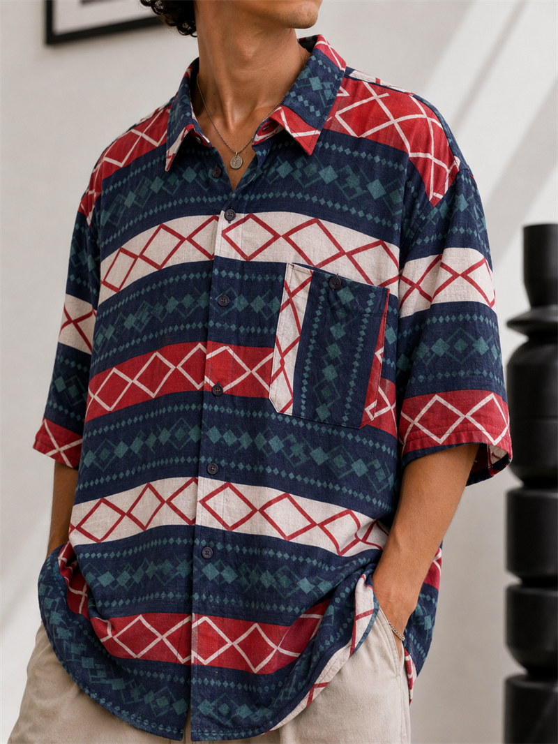 1990s Etnik Oversize Gömlek