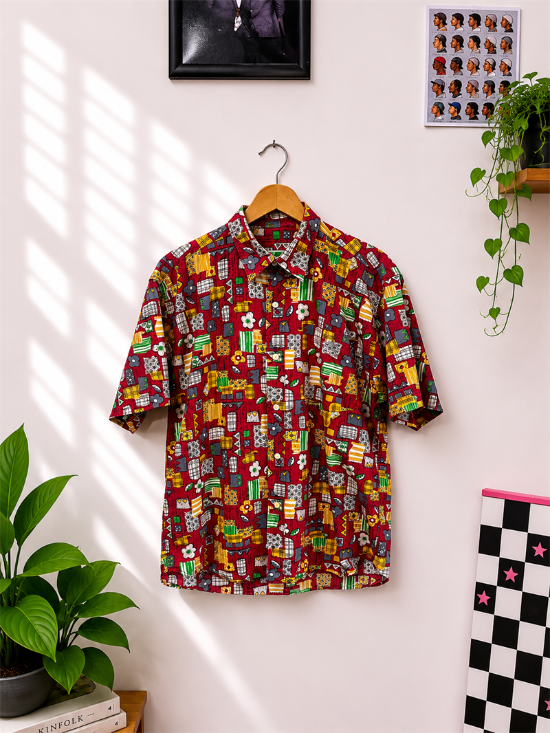 1990s Figürlü Oversize Gömlek