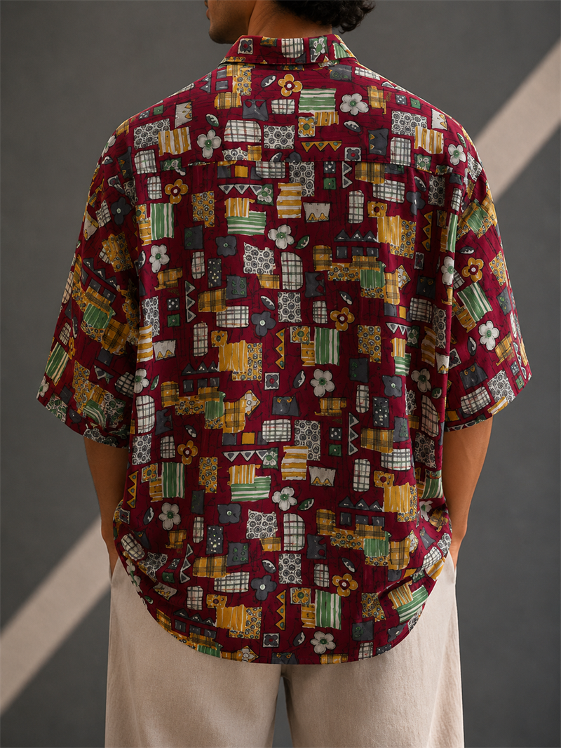 1990s Figürlü Oversize Gömlek