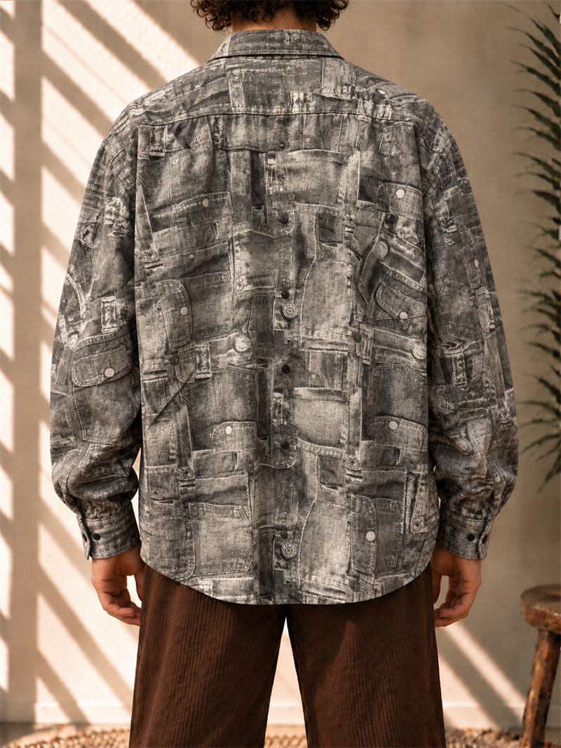 1990s Loeil Denim Print Gömlek