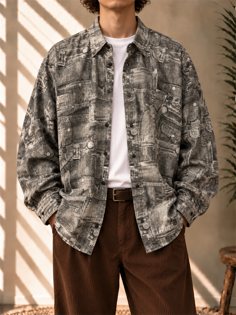 1990s Loeil Denim Print Gömlek