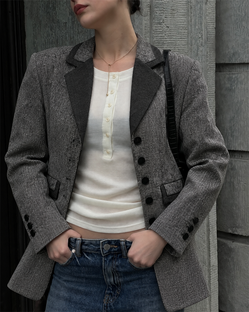 1990s Melange Contrast Blazer Ceket