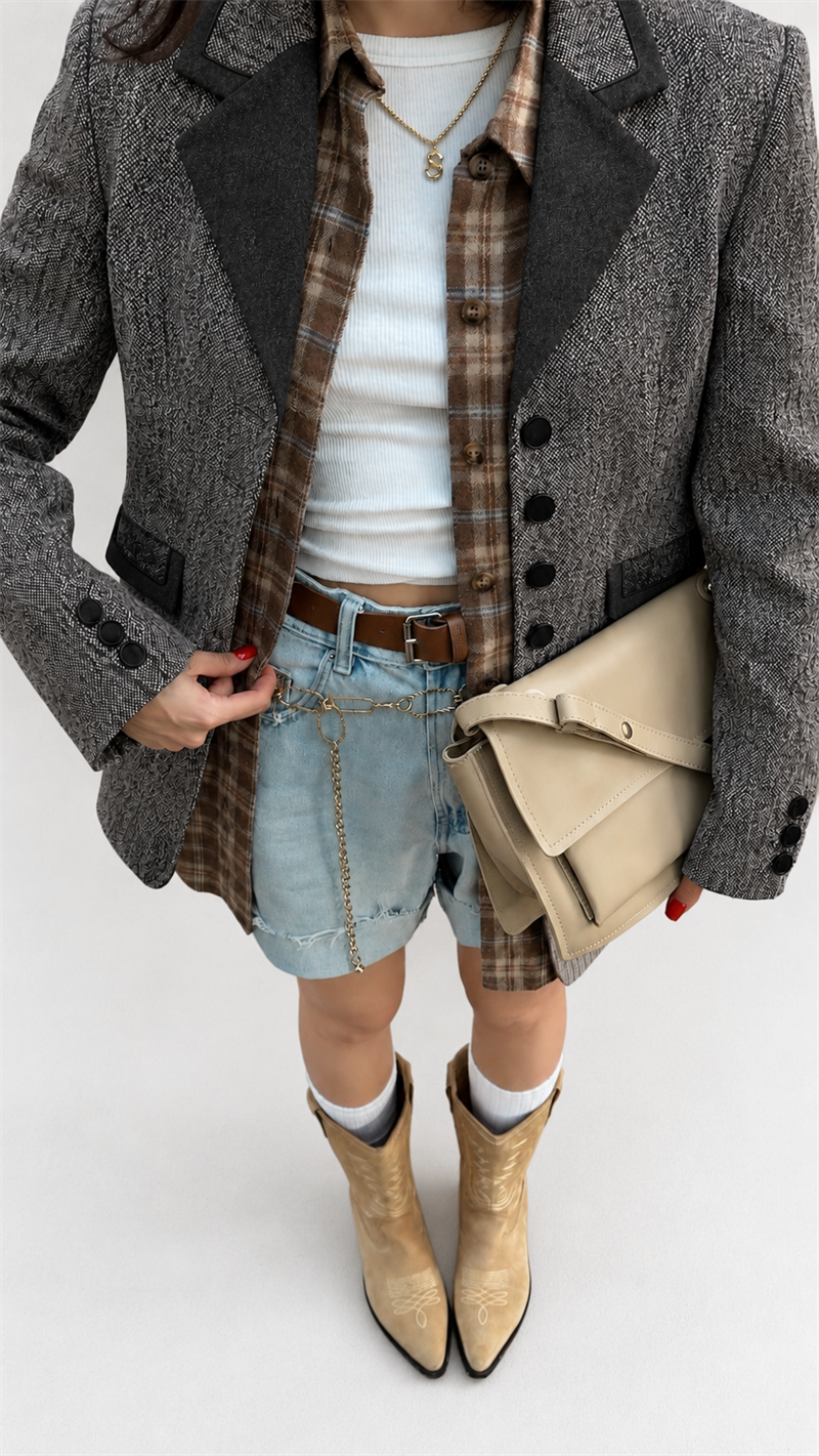 1990s Melange Contrast Blazer Ceket