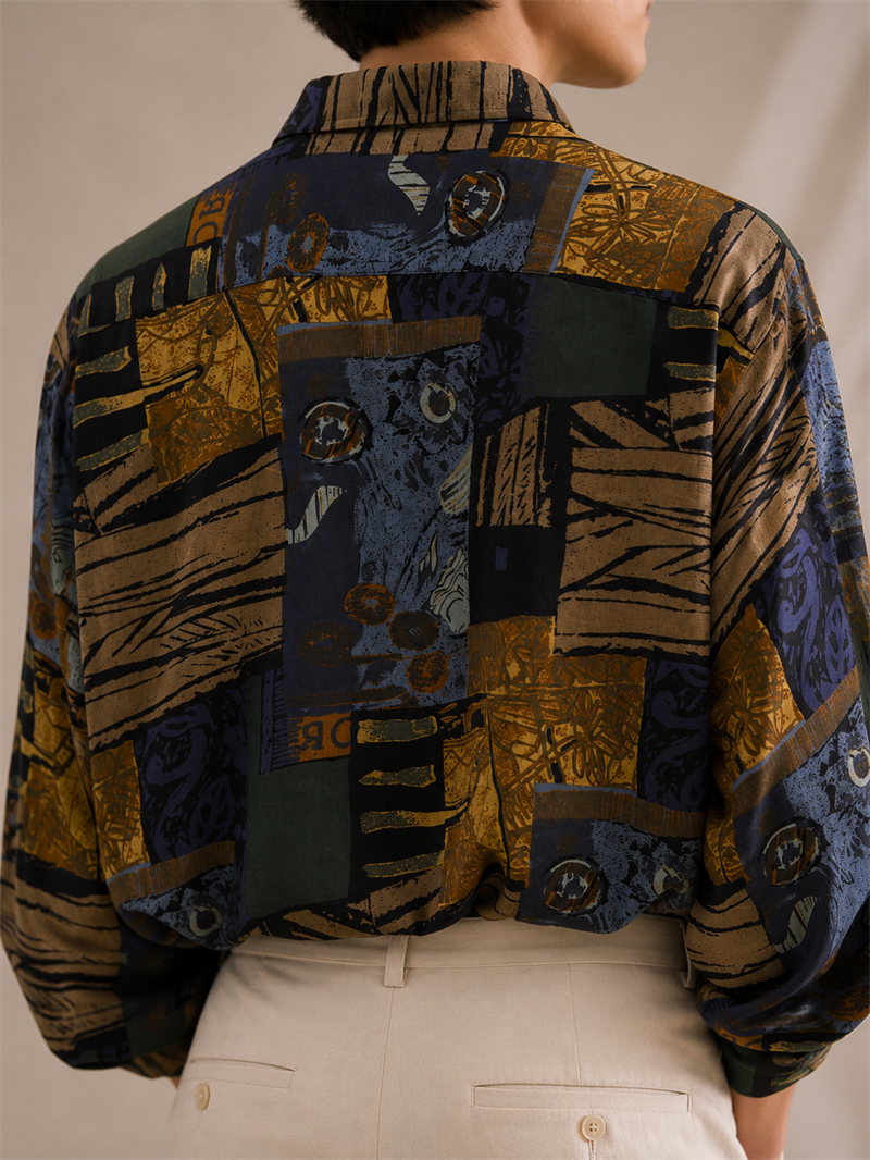 1990s Renk Palet Desenli Oversize Gömlek