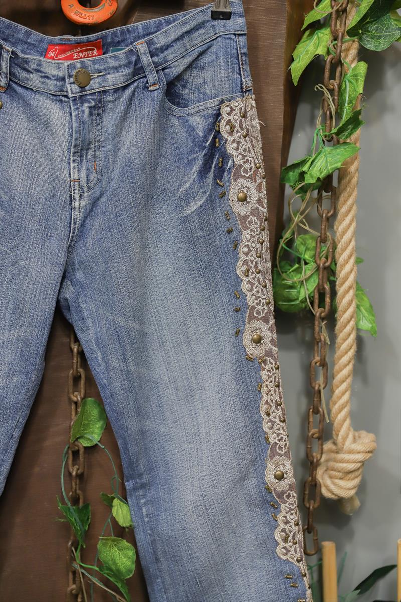 2000s İspanyol Paça Lace Dantel Jean Pantolon