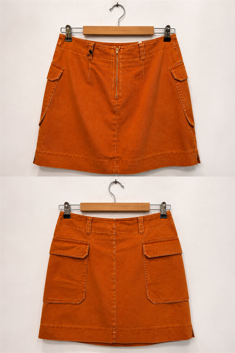 2000s Orange Denim Mini Etek