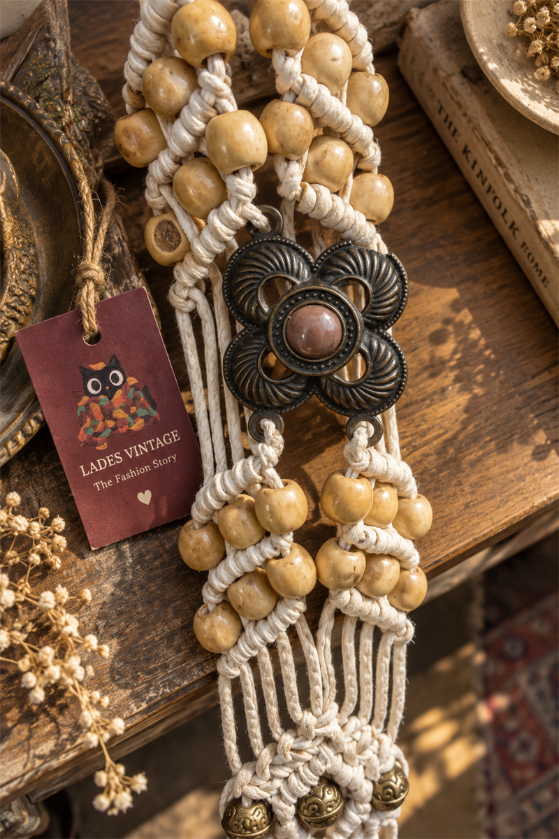 70/80s Ahşap Boncuklu Boho Kemer