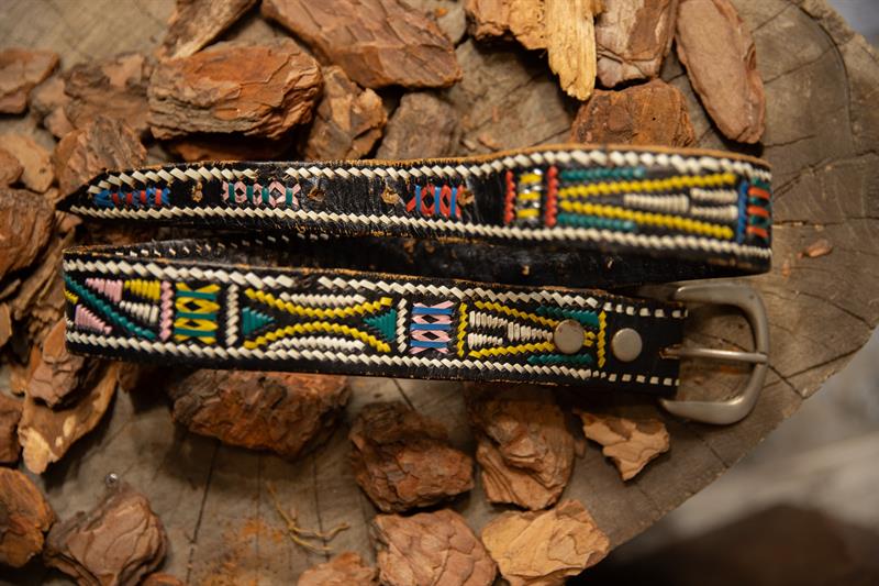 70s-80s Boho Hippie Örgü Deri Kemer